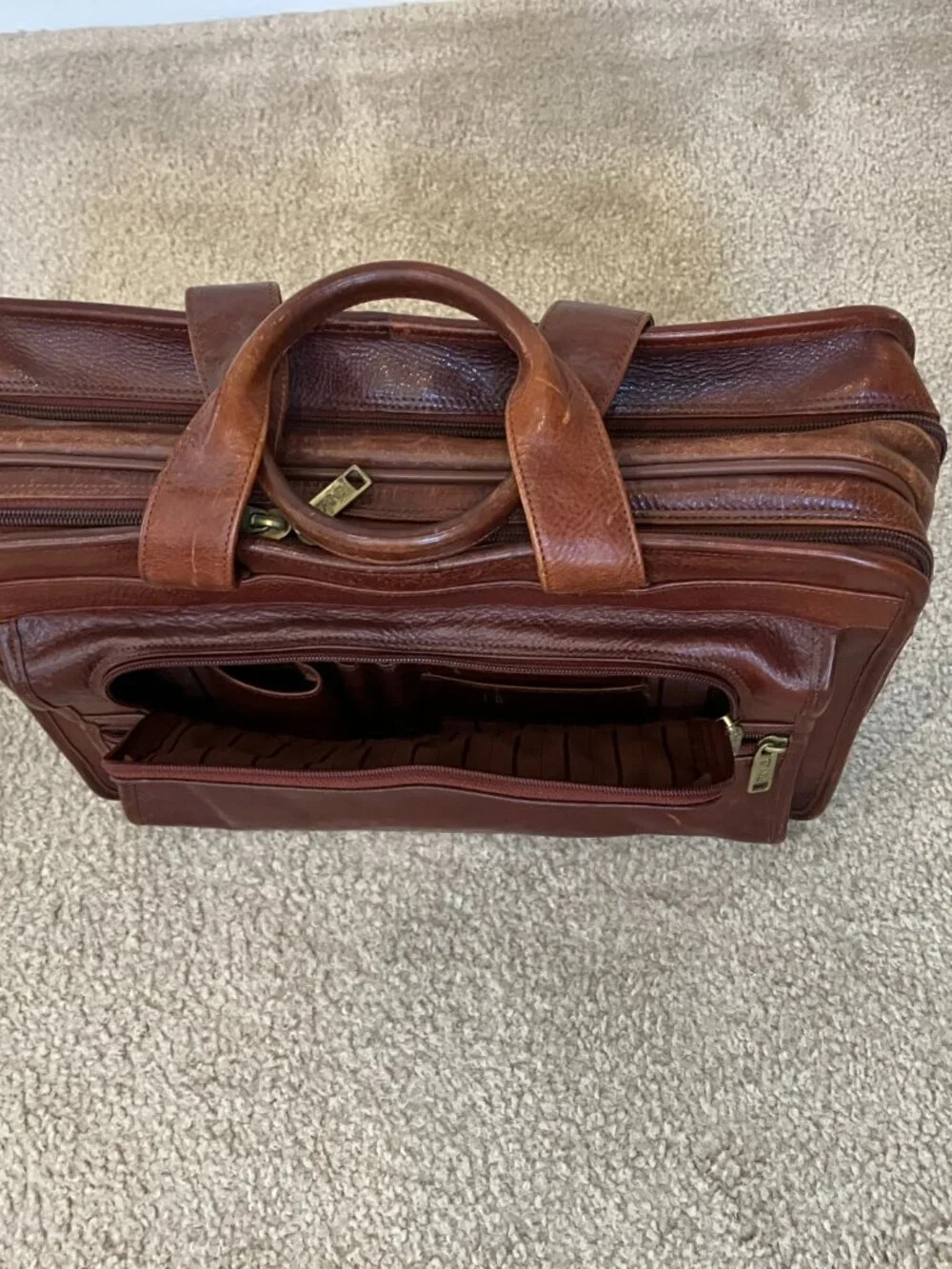 Vintage Full-Grain Leather Executive Briefcase – Rich Brown – Fits Laptop – Time